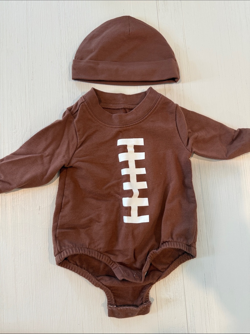 Carter's Brown Football Graphic One-Piece with Matching Hat